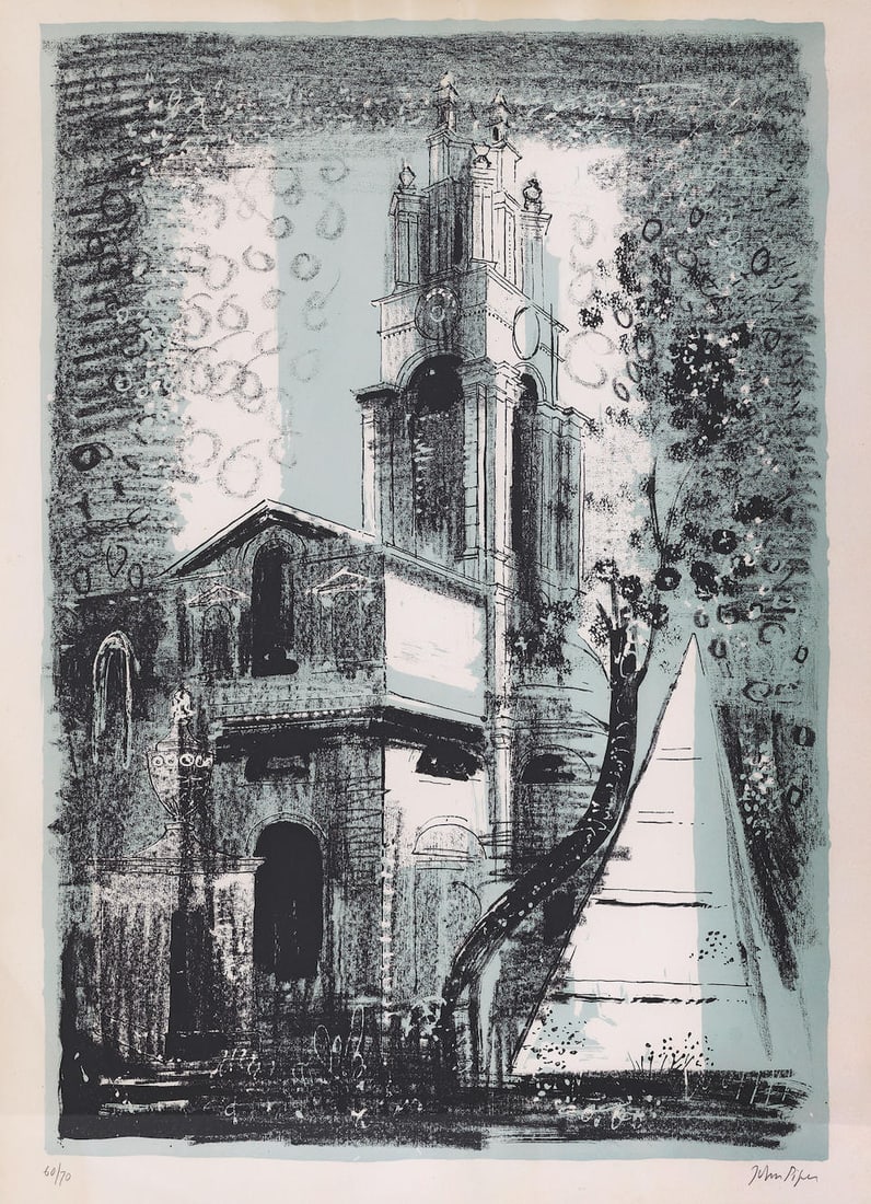 John Piper C.H. (British, 1903-1992) St Anne's, Limehouse, London, by Nicholas Hawksmoor, from A...: John Piper C.H. (British, 1903-1992) St Anne's, Limehouse, London, by Nicholas Hawksmoor, from A Retrospect of Churches (Levinson 141) Lithograph in colours, 1964, on wove paper watermarked 'John Pipe