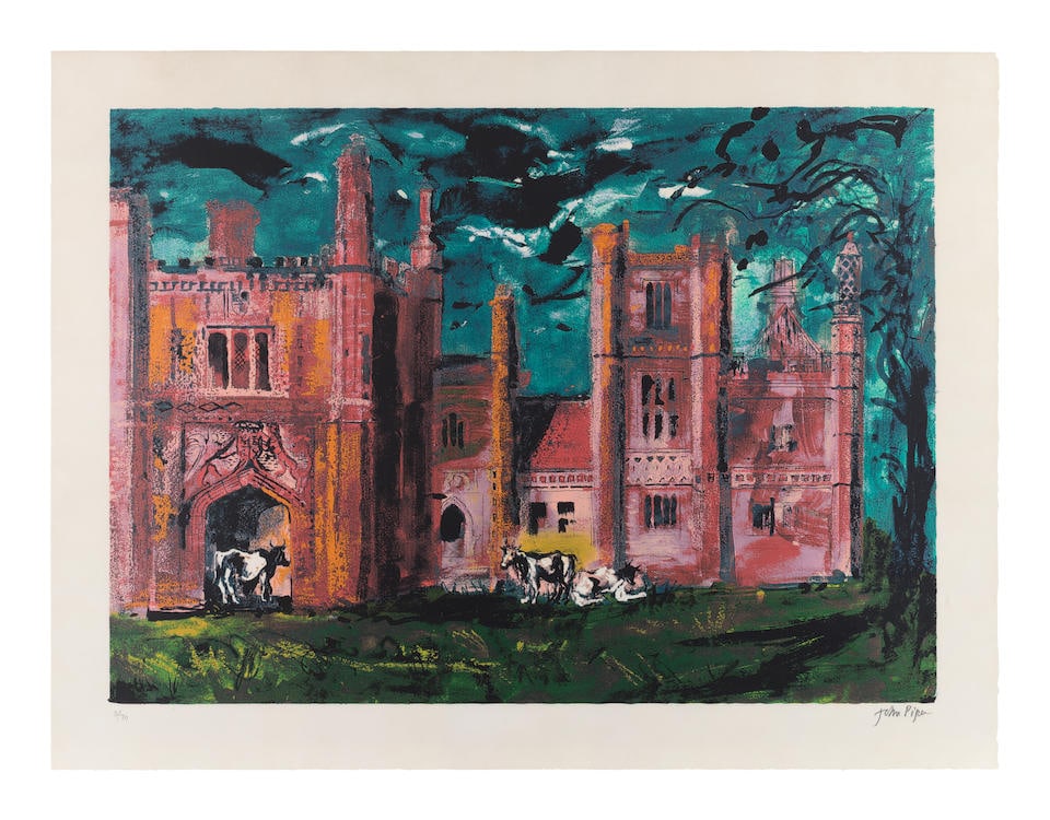 John Piper C.H. (British, 1903-1992) East Barsham Manor Screenprint in colours, 1981, on Arches ...: John Piper C.H. (British, 1903-1992) East Barsham Manor (Levinson 320) Screenprint in colours, 1981, on Arches wove paper, signed and numbered 3/70 in pencil (there were also ten artist's proofs), pri