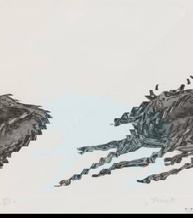 Dame Elisabeth Frink R.A. (British, 1930-1993) Bull Etching with aquatint, 1986, on Arches wove ...: Dame Elisabeth Frink R.A. (British, 1930-1993) Bull (Wiseman 136) Etching with aquatint, 1986, on Arches wove paper, signed and numbered 84/100 in pencil (there were also ten artist's proofs), printed