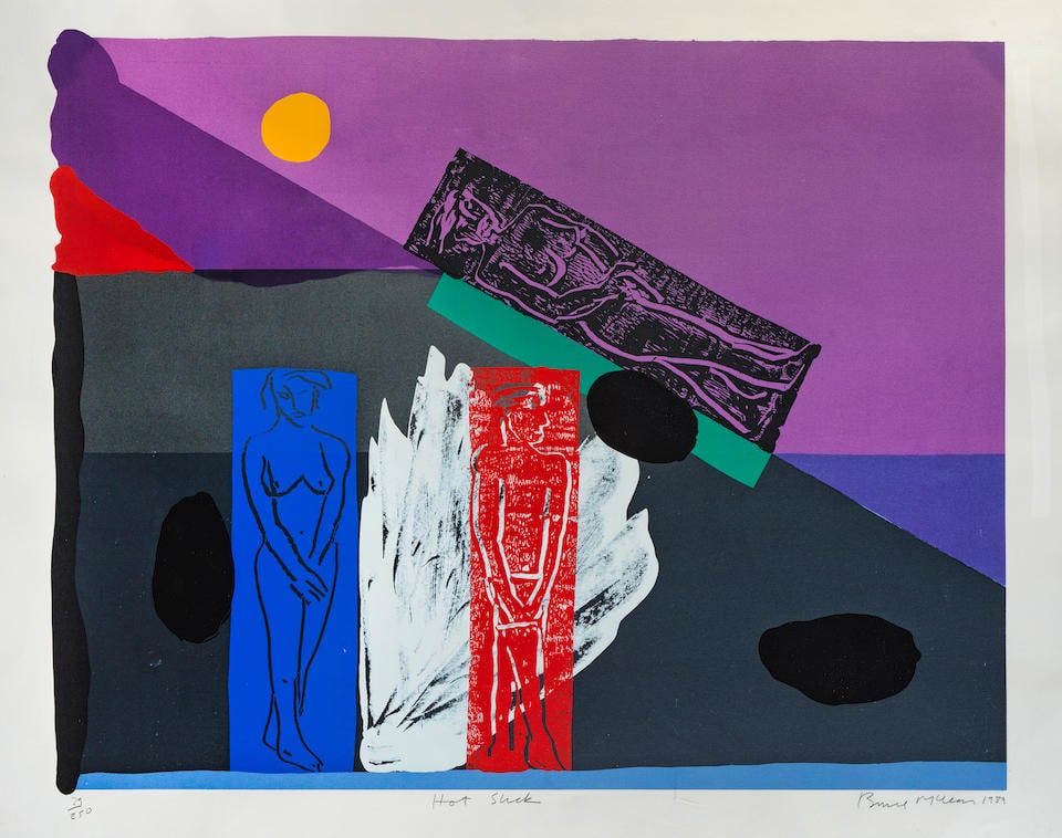 Bruce McLean (British, born 1944) Hot Slick, from King's Fund Prints Screenprint in colours, 198...: Bruce McLean (British, born 1944) Hot Slick, from King's Fund Prints Screenprint in colours, 1989, on wove paper, signed, titled, dated and numbered 29/250 in pencil, with margins, framed Image 1005 x