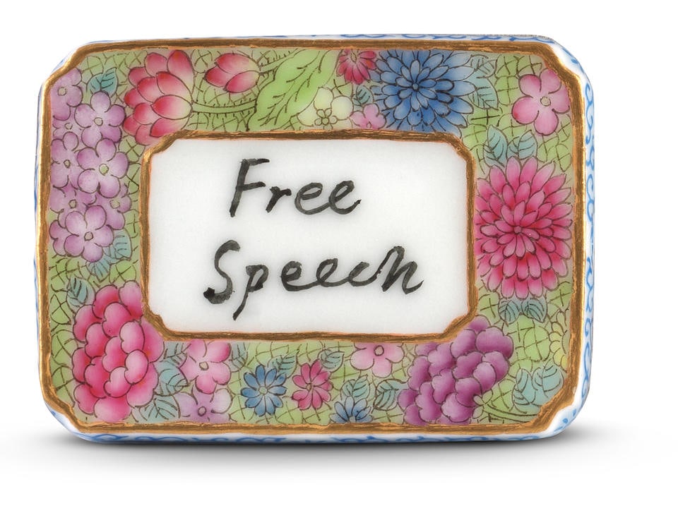 Ai Weiwei (Chinese, born 1957) Free Speech Pendant Hand-painted porcelain multiple, 2014, signed...: Ai Weiwei (Chinese, born 1957) Free Speech Pendant Hand-painted porcelain multiple, 2014, signed and numbered '36' from the edition of 60 in black ink to the accompanying certificate of authenticity (