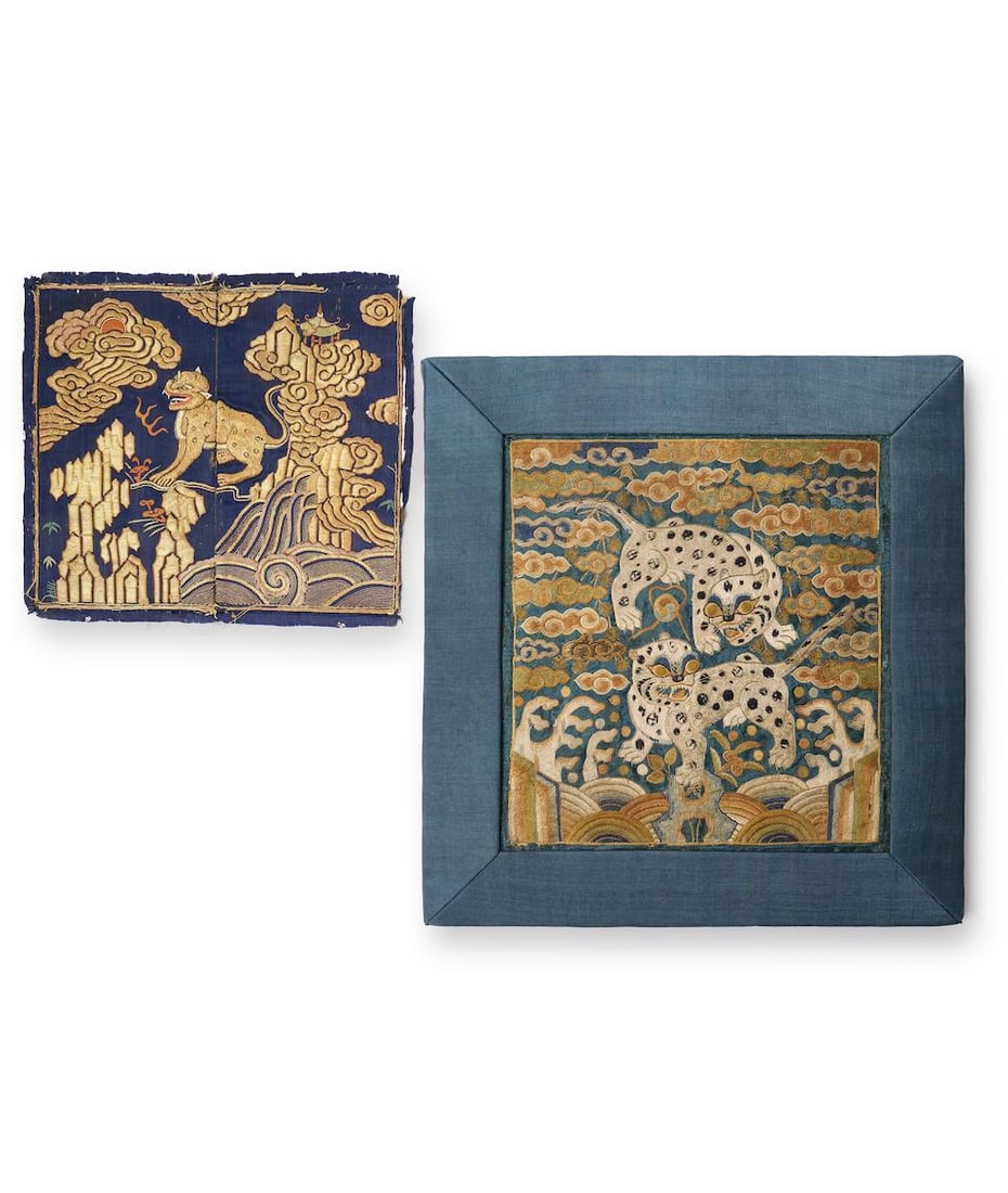Two Korean embroidered rank badges, Hyung-bae The 'Double Leopard' 17th century, the other 19th ... (1 of 1)