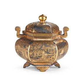 A KOMAI HEXAGONAL BOMBÉ-FORM CENSER AND COVER Japan, Meiji era, circa 1900 (1 of 5)