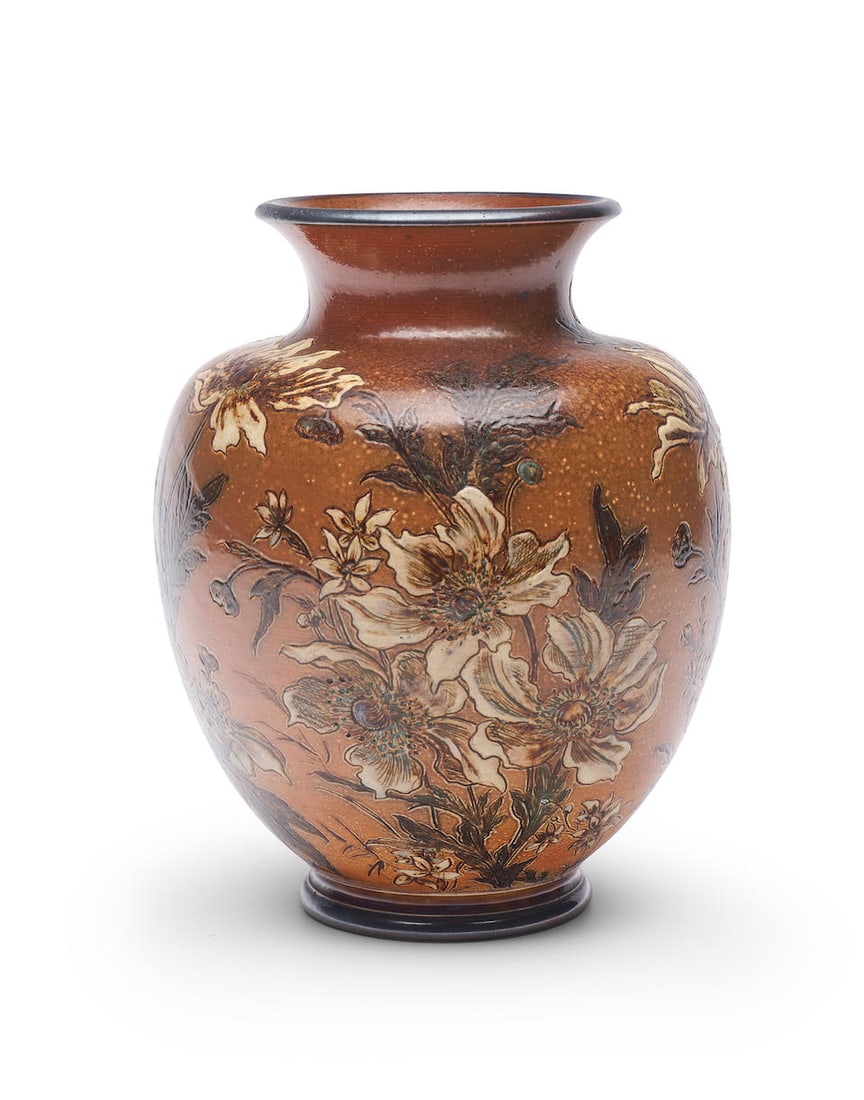 A Martin Brothers stoneware vase by Robert Wallace Martin, dated 1892 height: 22.0cm (1 of 3)