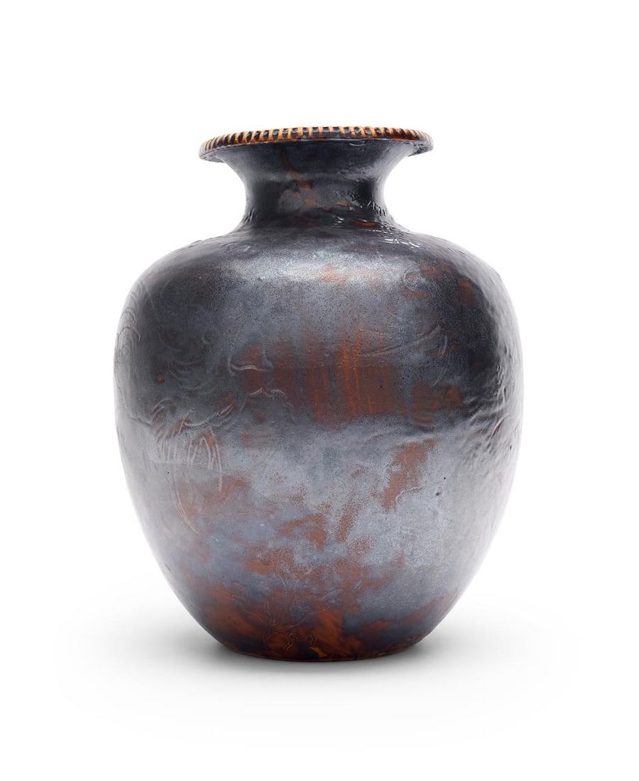 A Martin Brothers stoneware Aquatic vase by Robert Wallace Martin, dated 1898 height: 24.5cm (1 of 3)