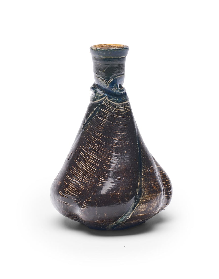 A Martin Brothers stoneware Gourd vase by Edwin and Walter Martin height: 15.0cm (1 of 3)