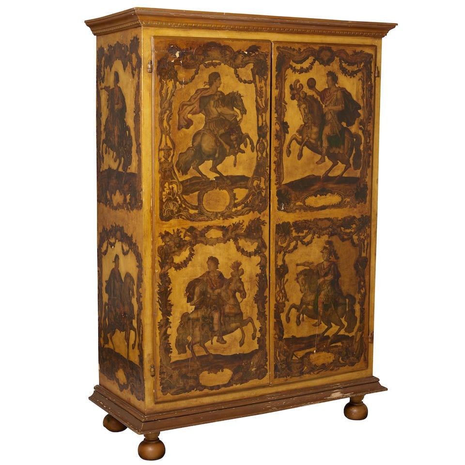 AN ITALIAN NEOCLASSICAL STYLE PAINTED AND ARTE POVERA DECORATED ARMOIRE (1 of 4)