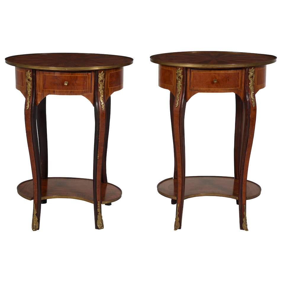A PAIR OF LOUIS XV STYLE GILT BRONZE MOUNTED MARQUETRY SIDE TABLES (1 of 4)