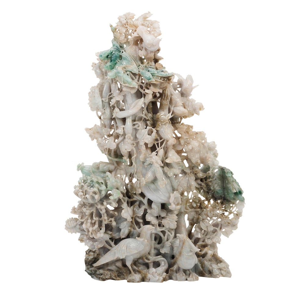 A JADEITE CARVED TREE SCULPTURE (1 of 2)