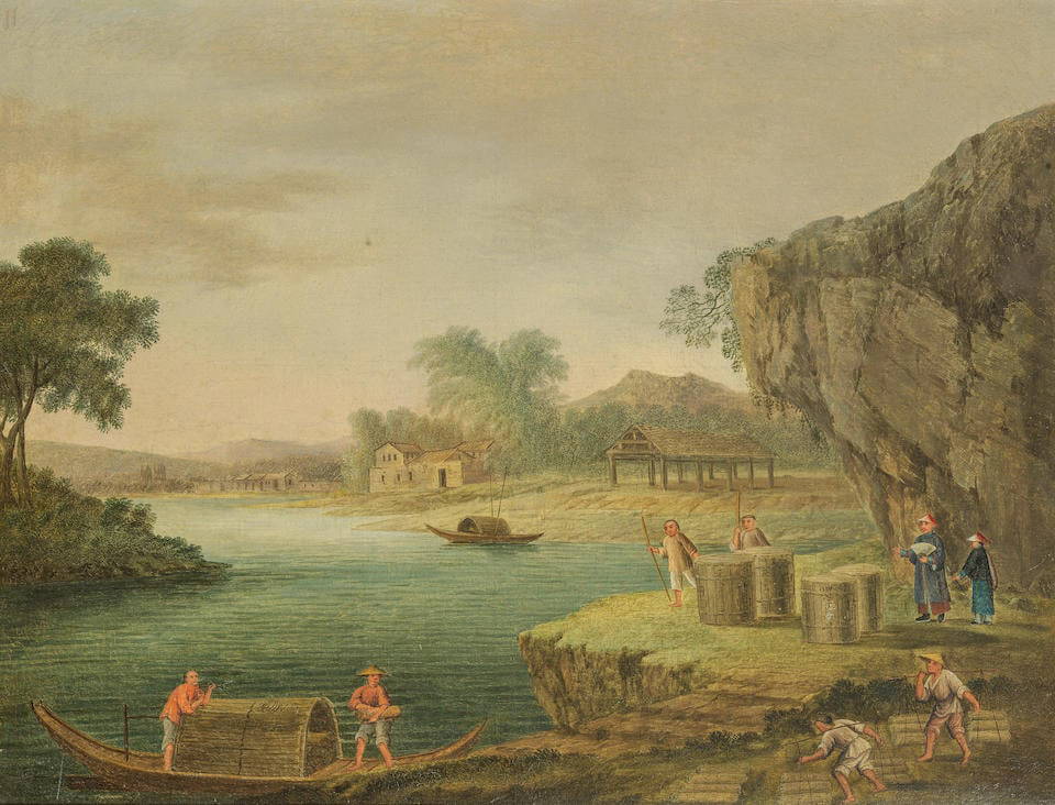 CHINESE ARTIST (CIRCA 1820) Transporting Porcelain Down-river in Drums