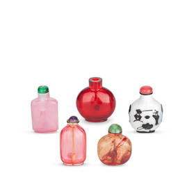FIVE GLASS SNUFF BOTTLES Qing Dynasty (9) (1 of 1)