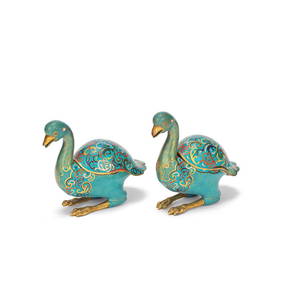 A PAIR OF CLOISONNÉ ENAMEL AND GILT BRONZE 'BIRD' INCENSE BURNERS 19th Century (4) (1 of 1)