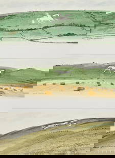 David Gentleman (British, 1930) White Horses at Osmington, Milk Hill and Uffington each approxim...: David Gentleman (British, 1930) White Horses at Osmington, Milk Hill and Uffington each signed 'David Gentleman' (lower left) watercolour each approximately: 12 x 29.5cm (4 3/4 x 11 5/8in) Footnotes: