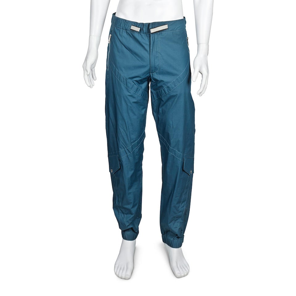 Louis Vuitton: a Men's Pair of Blue Waxed Nylon Cargo Trousers Autumn/Winter 2014: Louis Vuitton: a Men's Pair of Blue Waxed Nylon Cargo Trousers Autumn/Winter 2014 Creative Director: Kim Jones One-off sample piece created for the Autumn/Winter 2014 men's line Labelled size 40 (FR)