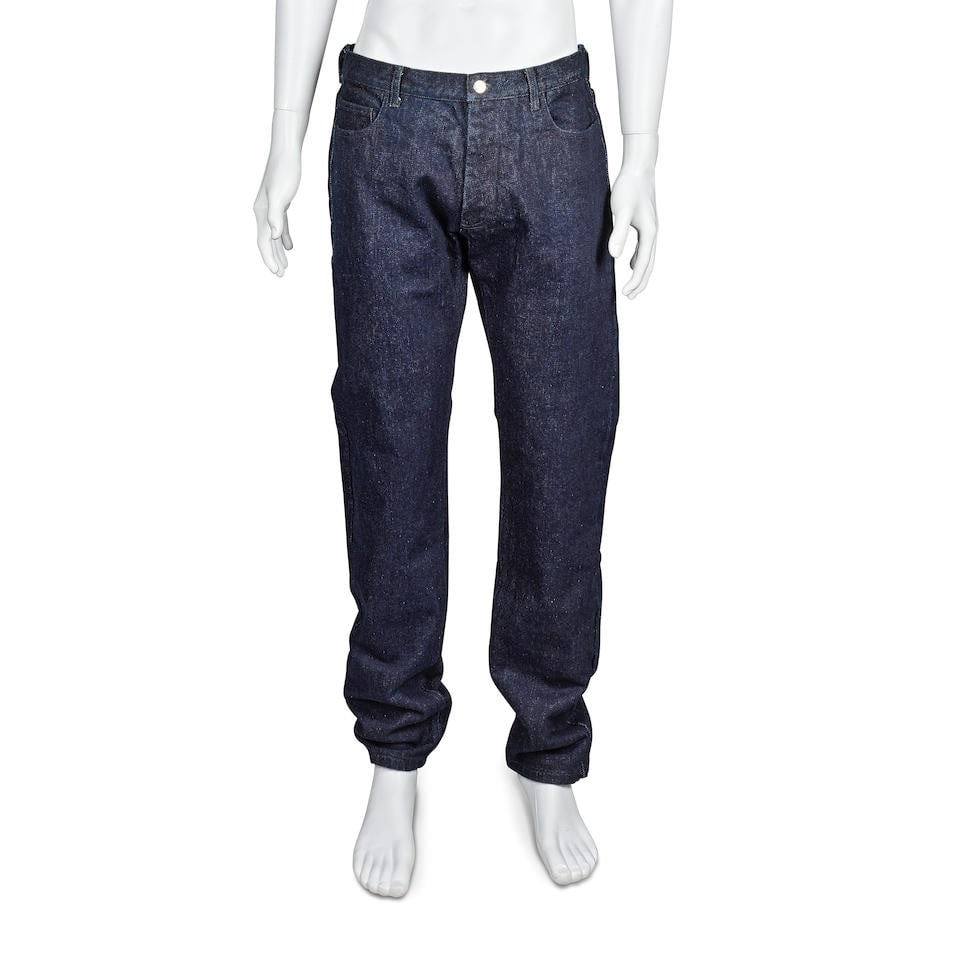 Louis Vuitton: a Men's Pair of Indigo Japanese Denim Jeans Autumn/Winter 2015: Louis Vuitton: a Men's Pair of Indigo Japanese Denim Jeans Autumn/Winter 2015 Creative Director: Kim Jones One-off sample piece created for the Autumn/Winter 2015 men's line Approximate size 40 (FR) F