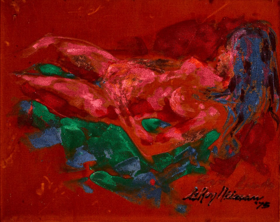 LEROY NEIMAN (American, 1921-2012) Of and For Eva Linda Moreno, 1975: LEROY NEIMAN (American, 1921-2012) Of and For Eva Linda Moreno, 1975 inscribed, signed, and dated 'Eva Lindo / leRoy Neiman '75' (lower right); titled and inscribed 'Of and For Eva Linda Moreno / Pain