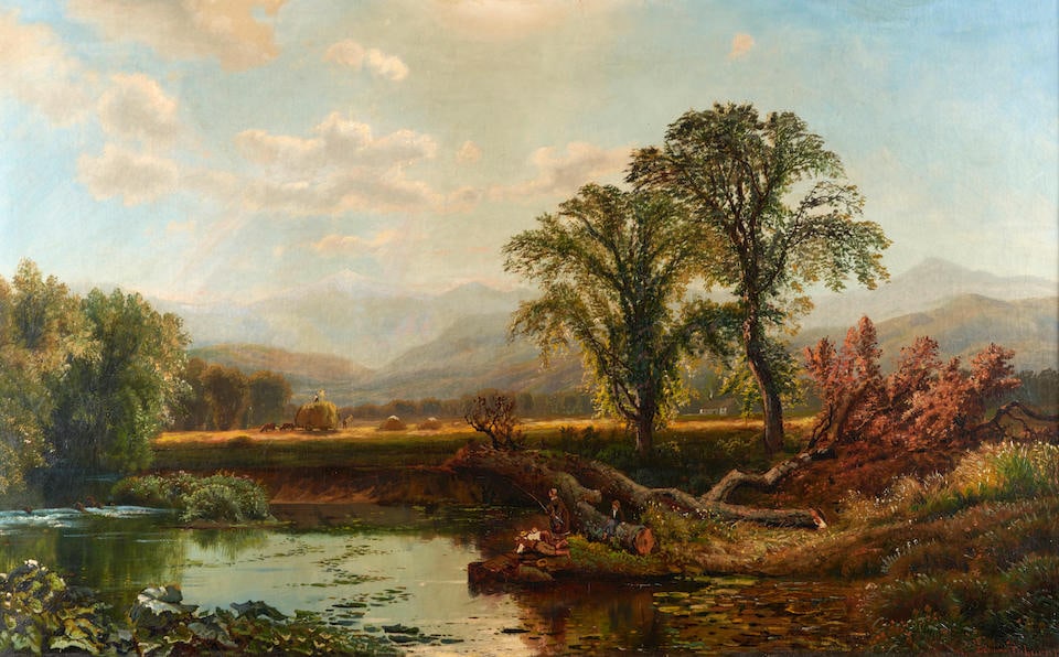 EDMUND DARCH LEWIS (American, 1835-1910) A Boy Fishing Along a River (1 of 4)