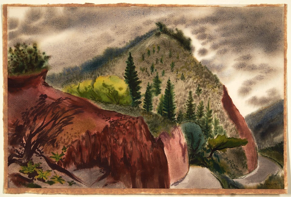 BEN (ROBERT BENJAMIN) NORRIS (American, 1910-2006) Landscape with Norfolk Pines: BEN (ROBERT BENJAMIN) NORRIS (American, 1910-2006) Landscape with Norfolk Pines painted 1945 signed and dated 'Ben Norris 1945' (lower right) watercolor on paper 13 1/2 x 20 1/2 in. (34.3 x 52.0 cm) u