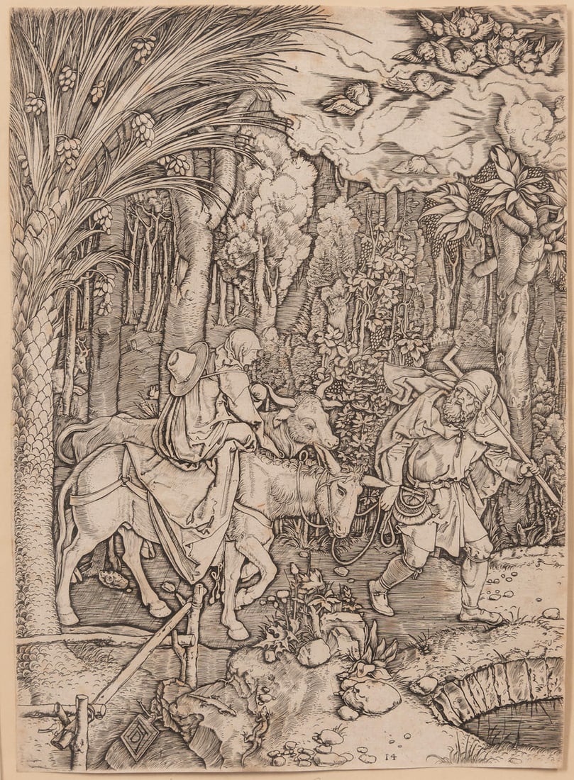 MARCANTONIO RAIMONDI (ITALIAN, 1480-1534) FLIGHT TO EGYPT: MARCANTONIO RAIMONDI (ITALIAN, 1480-1534) FLIGHT TO EGYPT • 19th/20th century or later • Engraving • After Albrecht Durer's woodcut from the Life of the Virgin series, (1510-1511), B
