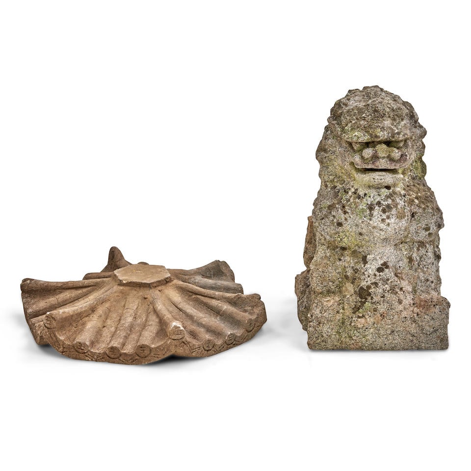 CAI GUO-QIANG CARVED GRANITE FOO DOG: CAI GUO-QIANG CARVED GRANITE FOO DOG 20th century, the dog with carved base, 21 1/2' height, 16 1/2' width, 16 1/2' depth. Footnotes: NOTE- Cai Quo-Qiang (Taiwan, b. 1957) carved this sculpture as wel