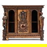 RENAISSANCE REVIVAL OAK CARVED GLAZED ARMOIRE