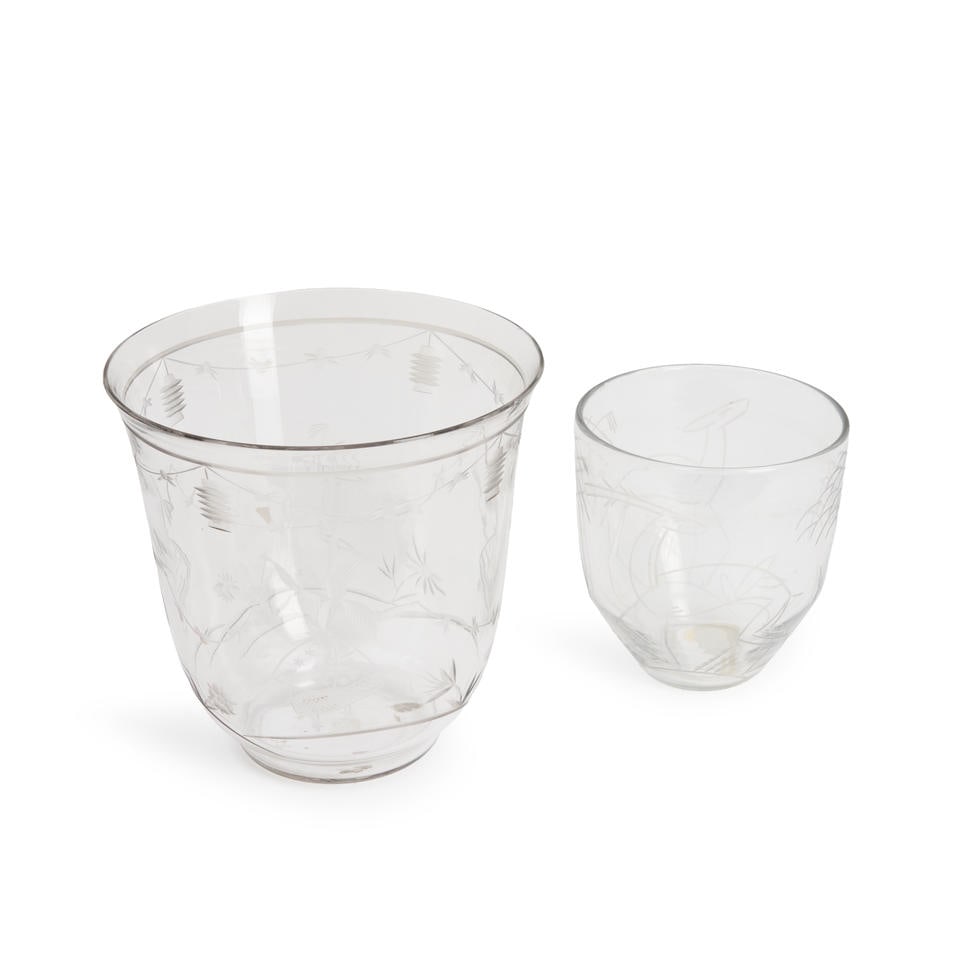 TWO DAUM GLASS VASES WITH ENGRAVED DECORATION (1 of 2)