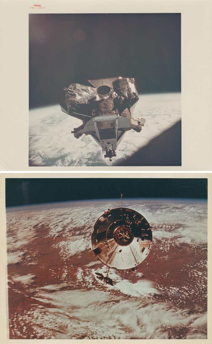 [Apollo 9] THE FIRST DOCKING OF TWO MANNED U.S. SPACECRAFT (diptych) David Scott, Russell Schwei...: [Apollo 9] THE FIRST DOCKING OF TWO MANNED U.S. SPACECRAFT (diptych) David Scott, Russell Schweickart and James McDivitt, 3-13 March 1969 Printed 1969. Two vintage chromogenic prints on fibre-based Ko