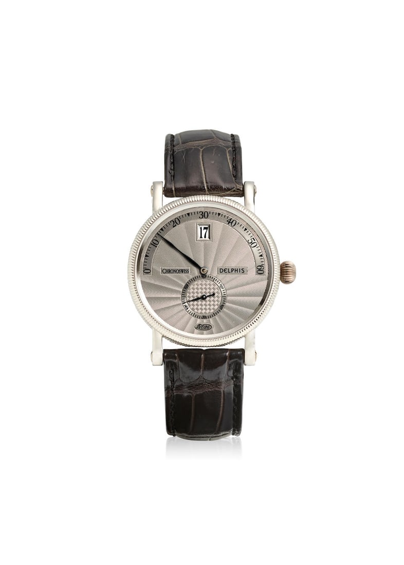 CHRONOSWISS. A PLATINUM AUTOMATIC JUMP HOUR WRISTWATCH WITH RETROGRADE MINUTES  Delphis , Ref: C... (1 of 3)