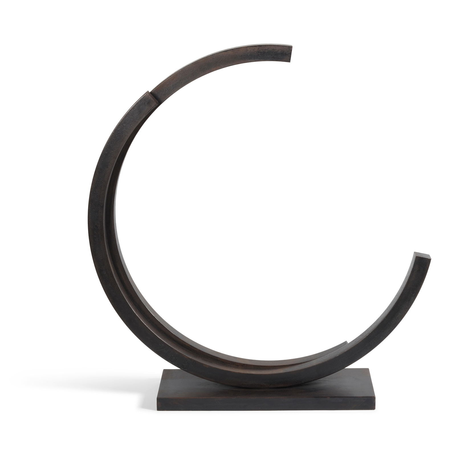 BERNAR VENET (B. 1941) Two Arcs of 218.5°, 1986 (This work is registered in the Bernar Vene...: BERNAR VENET (B. 1941) Two Arcs of 218.5°, 1986 titled twice '218.5°' (on each side) rolled steel with black patina 42 1/2 x 42 x 9 1/2 in. 108 x 106.7 x 24.3 cm. This work is registered in