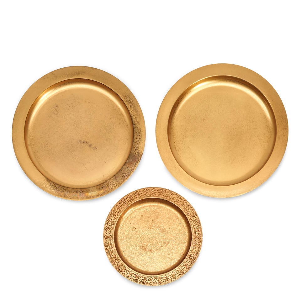 THREE TIFFANY STUDIOS GILT BRONZE CARD TRAYS New York, New York, early 20th century, pair of tra... (1 of 2)