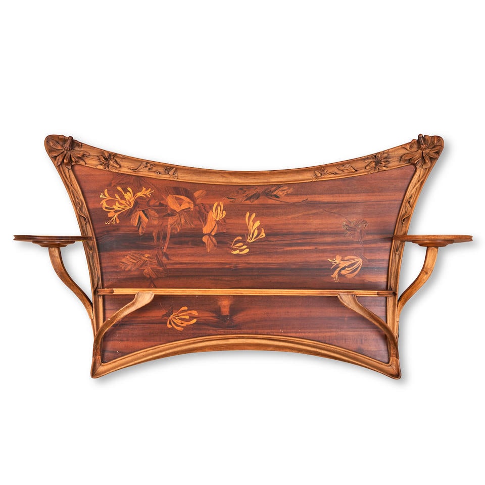 LOUIS MAJORELLE (1859-1926) ART NOUVEAU CARVED WOOD AND MARQUETRY HANGING SHELF France, c. 1900,... (1 of 1)