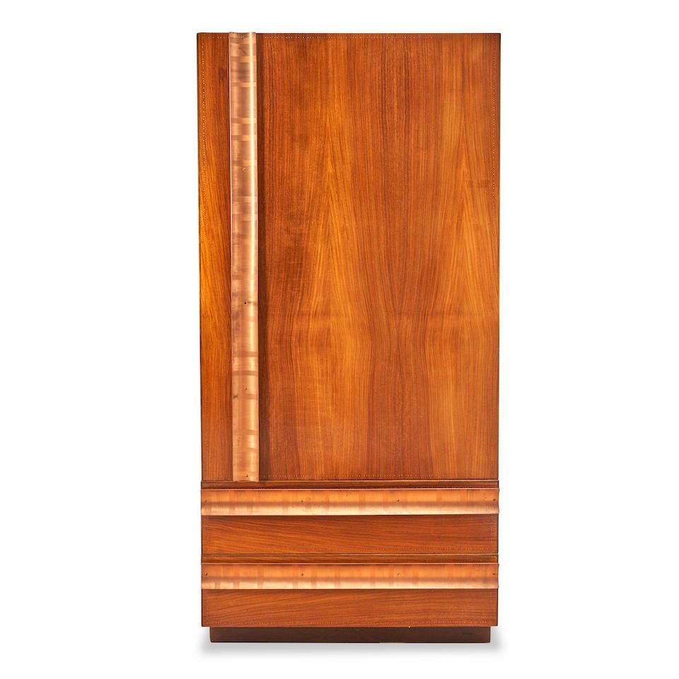 ANDRE SORNAY (1902-2000) ART DECO ARMOIRE, France, c. 1930, walnut veneer on plywood, copper pul... (1 of 3)