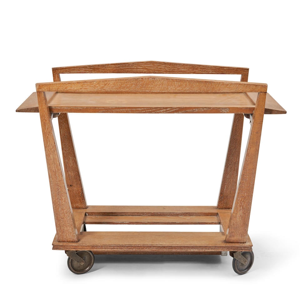 ART DECO SERVING CART ATTRIBUTED TO JEAN-MICHEL FRANK France, c. 1935, cerused oak, steel, with ... (1 of 2)
