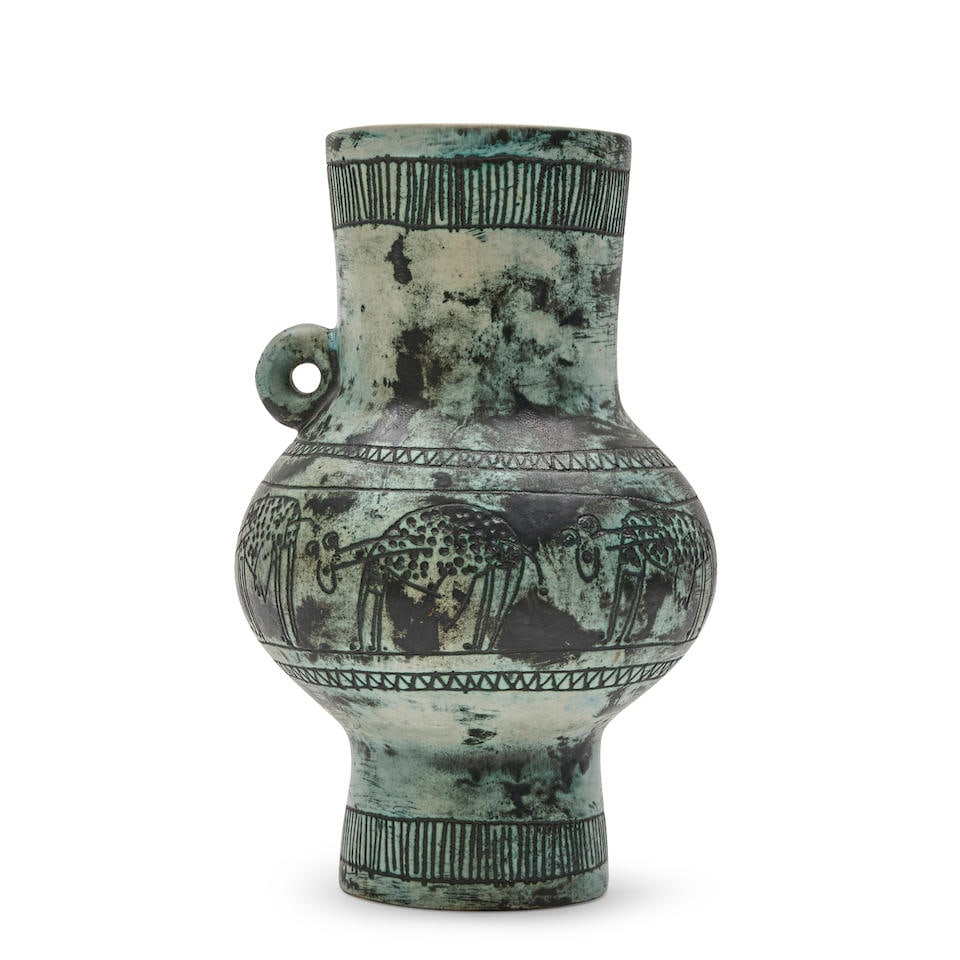 JACQUES BLIN (1920-1995) VASE France, c. 1960, glazed ceramic, incised mark 'J Blin,' ht. 12 3/4...: JACQUES BLIN (1920-1995) VASE France, c. 1960, glazed ceramic, incised mark 'J Blin,' ht. 12 3/4 in. Footnotes: Private Collection, St. Louis, Missouri. For further information on this lot please visi
