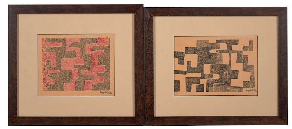 TWO ANGELO TESTA (1921-1984) WOODBLOCK PRINTS United States, c. 1955, both signed l.r., sight 6 ...: TWO ANGELO TESTA (1921-1984) WOODBLOCK PRINTS United States, c. 1955, both signed l.r., sight 6 1/4 x 8 and 6 1/8 x 8 5/8, frames 12 1/2 x 14 and 12 1/4 x 14 3/4 in. For further informatio