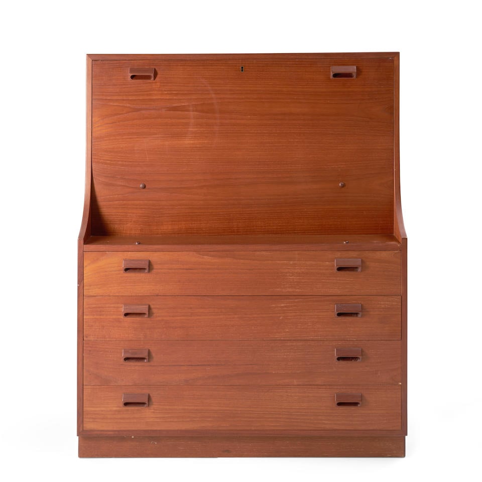 BORGE MOGENSEN (1917-1972) FOR SOBORG MOBLER SECRETARY DESK Denmark, c. 1955, teak, teak veneer,... (1 of 2)