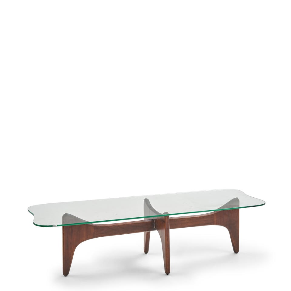 ADRIAN PEARSALL (1925-2011) 'STINGRAY' COFFEE TABLE United States, c. 1960, walnut, glass, unmar... (1 of 2)