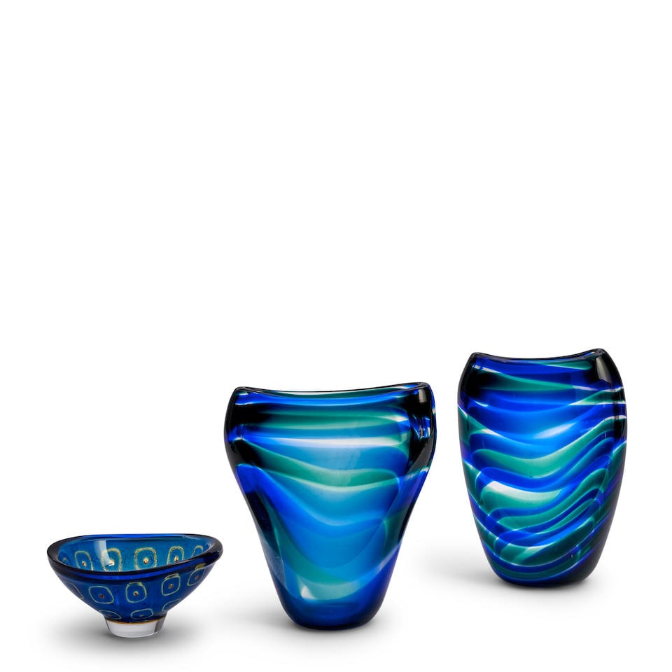 TWO FLORIS MEYDAM 'UNICA' VASES AND A SVEN PALMQVIST 'RAVENNA' BOWL  Meydam (1919-2011), Leerdam... (1 of 5)