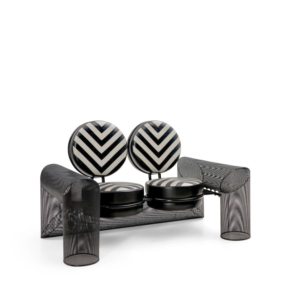 MARIO BOTTA (B. 1943) 'RE E REGINA' SETTEE Milan, Italy, Alias Design, 1985, enameled sheet and ... (1 of 3)