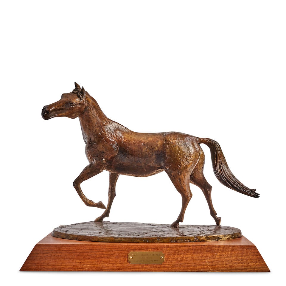 ELLIOT OFFNER (1931-2010) 'FELICITOUS FILLY' SCULPTURE Northampton, Massachusetts, dated 1995, b...: ELLIOT OFFNER (1931-2010) 'FELICITOUS FILLY' SCULPTURE Northampton, Massachusetts, dated 1995, bronze, wood base, signed and dated 'Offner 1995,' edition '3/6,' engraved label 'Elliot Melville Offner