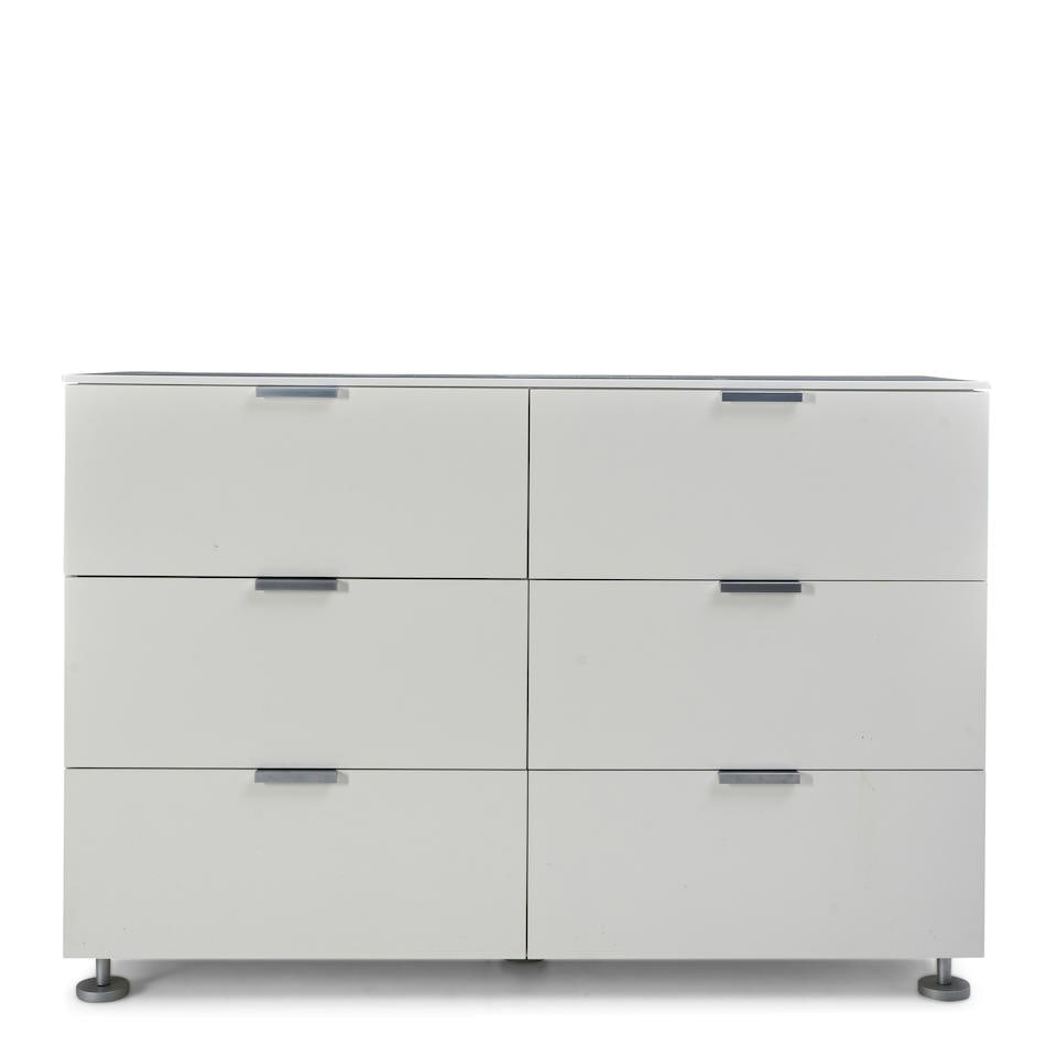 CHRISTIAN WERNER (B. 1959) FOR LIGNE ROSET 'EVERYWHERE' SIX-DRAWER DRESSER early 21st century, e...: CHRISTIAN WERNER (B. 1959) FOR LIGNE ROSET 'EVERYWHERE' SIX-DRAWER DRESSER early 21st century, enameled MDF, aluminum, unmarked, ht. 37 1/4, wd. 54 1/2, dp. 18 in. For further information on this lot
