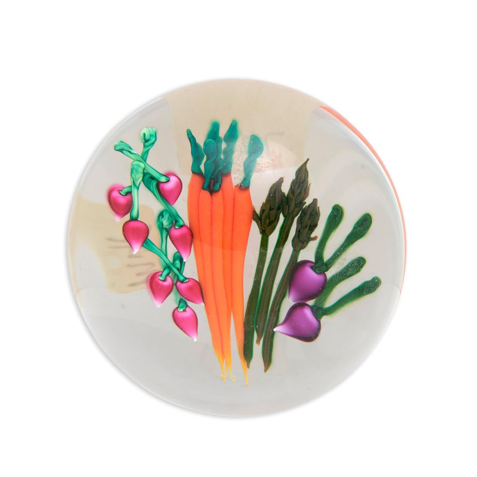 KEN ROSENFELD (B. 1950) PAPERWEIGHT WITH VEGETABLES, United States, signed and dated 'Ken Rosenf... (1 of 3)