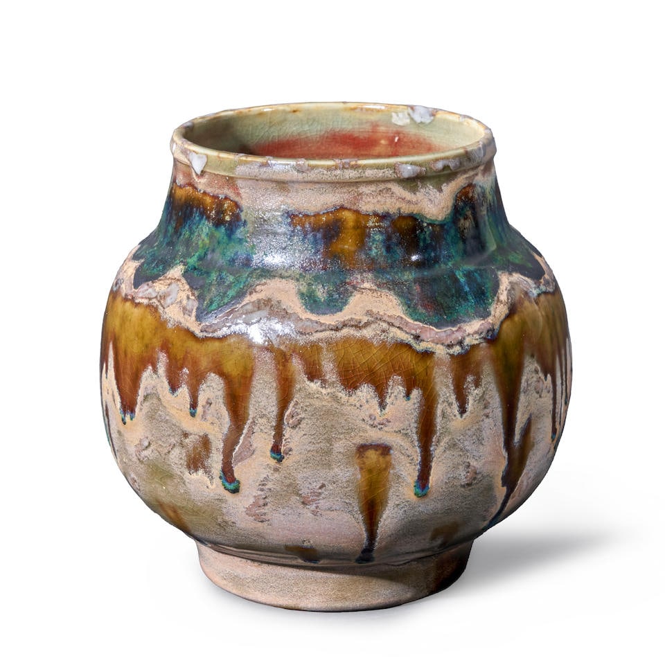 ERNEST CHAPLET (1835-1909) FOR HAVILAND & CO. VASE France, c. 1890, glazed stoneware, impressed ...: ERNEST CHAPLET (1835-1909) FOR HAVILAND & CO. VASE France, c. 1890, glazed stoneware, impressed stamp rosary mark enclosing 'H & Co.,' ht. 7 1/2, dia. 6 1/2 in. Lot to be sold without reserve. For fur