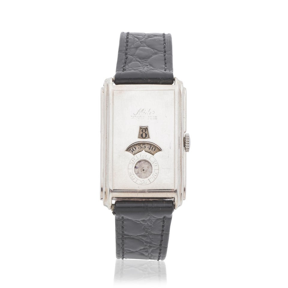 Mido. A rare silver manual wind wristwatch with jump hour dial Mido. Rare montre bracelet en arg... (1 of 4)