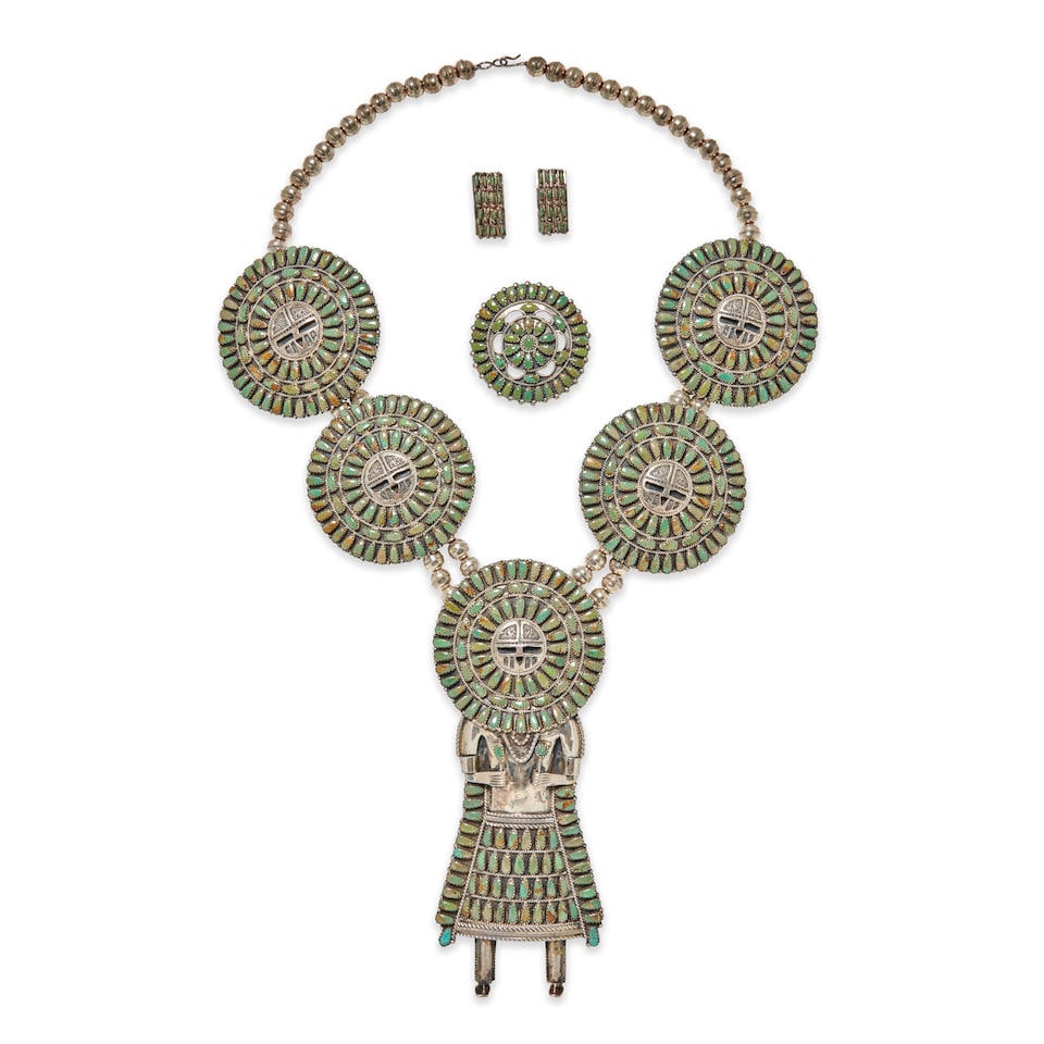 A Larry Moses Begay silver and turquoise necklace set Larry Moses Begay, Diné (Navajo), (b.... (1 of 4)