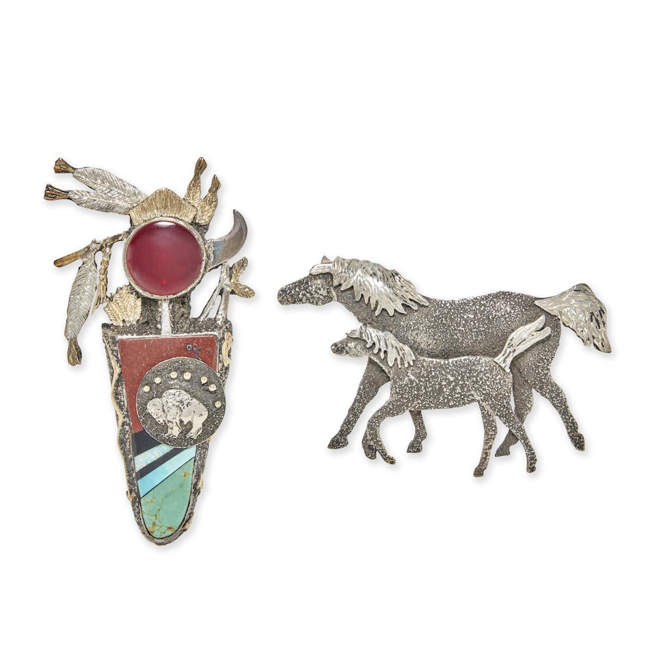 Two Michael Little Elk silver pins Michael Little Elk, Lakota (Sioux), (1950-2012) wd. 3, and lg... (1 of 4)