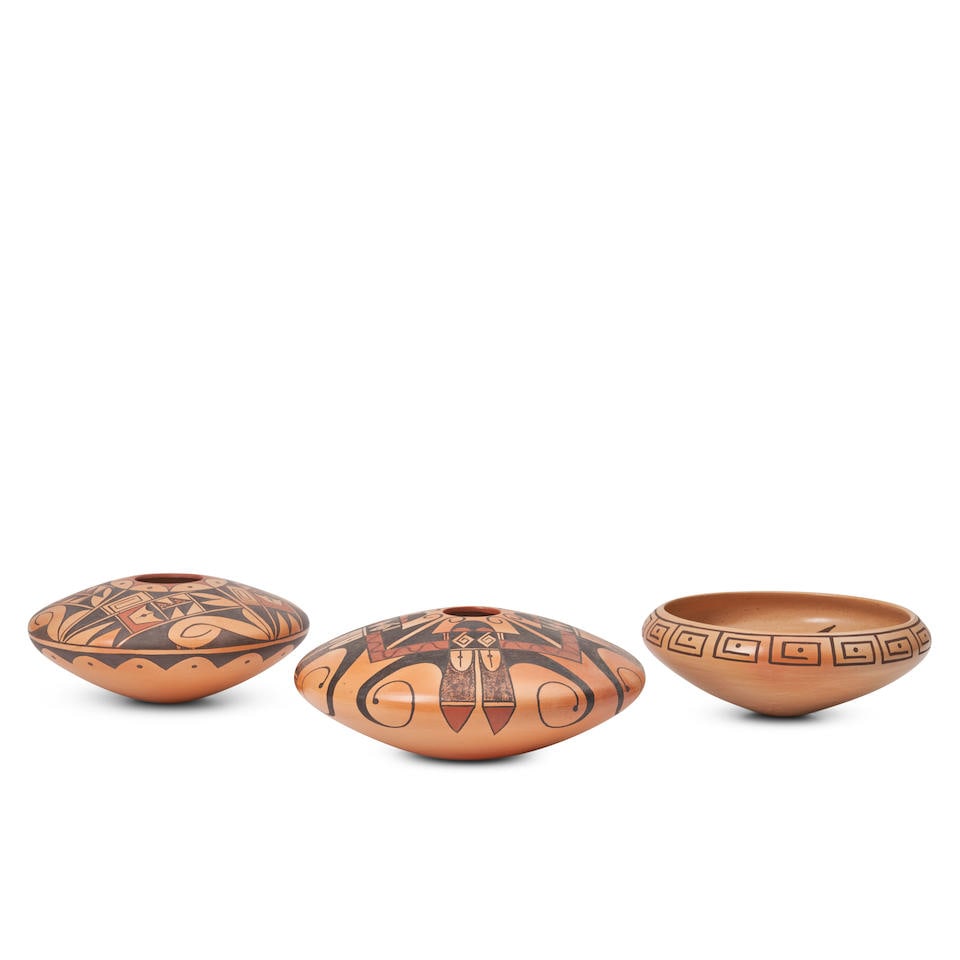 Three Dee Setalla polychrome pottery objects Dee Setalla, Hopi, (b. 1963) ht. of bowl 3 1/4, wd.... (1 of 3)