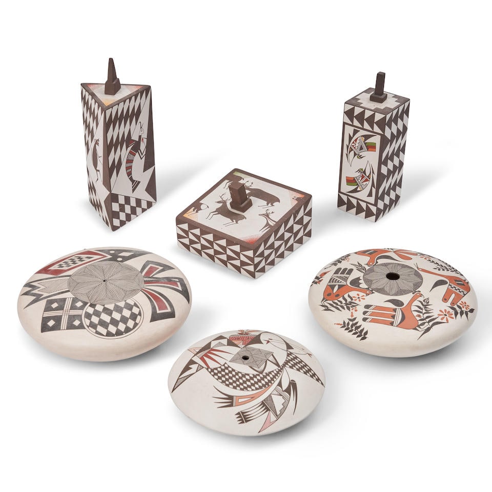 Six Charmae Shields Natseway pottery vessels Charmae Shields Natseway, Acoma, (b. 1958) ht. 2 1/... (1 of 3)