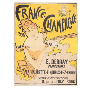 Pierre Bonnard (1867-1947); France-Champagne;: Pierre Bonnard (1867-1947) France-Champagne (Bouvet 1, Musée d'Affiche 23), 1891 Lithograph in colors on wove paper linen-backed, printed by Edward Ancourt & Cie., Paris, with margins, trimmed to