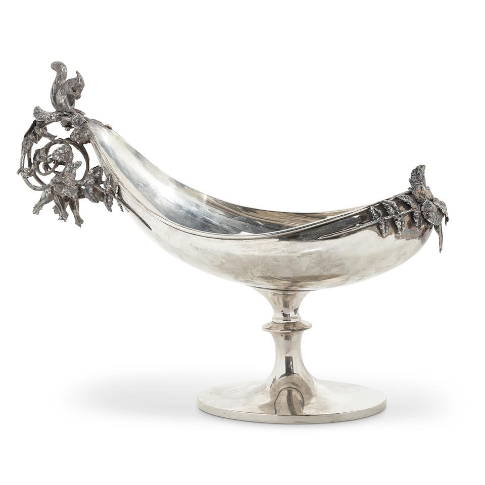 A GORHAM STERLING SILVER FIGURAL COMPOTE Providence, Rhode Island, 1870: A GORHAM STERLING SILVER FIGURAL COMPOTE Providence, Rhode Island, 1870 With applied scrolling leaves and vines crested by a squirrel eating a nut. height 11 3/4in; total weight approximately 37oz tro